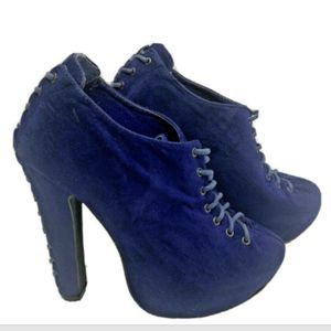 Liliana Womens Shoes Blue Platform Stilettos Size 7.5 Faux Suede Pump Heels Lace